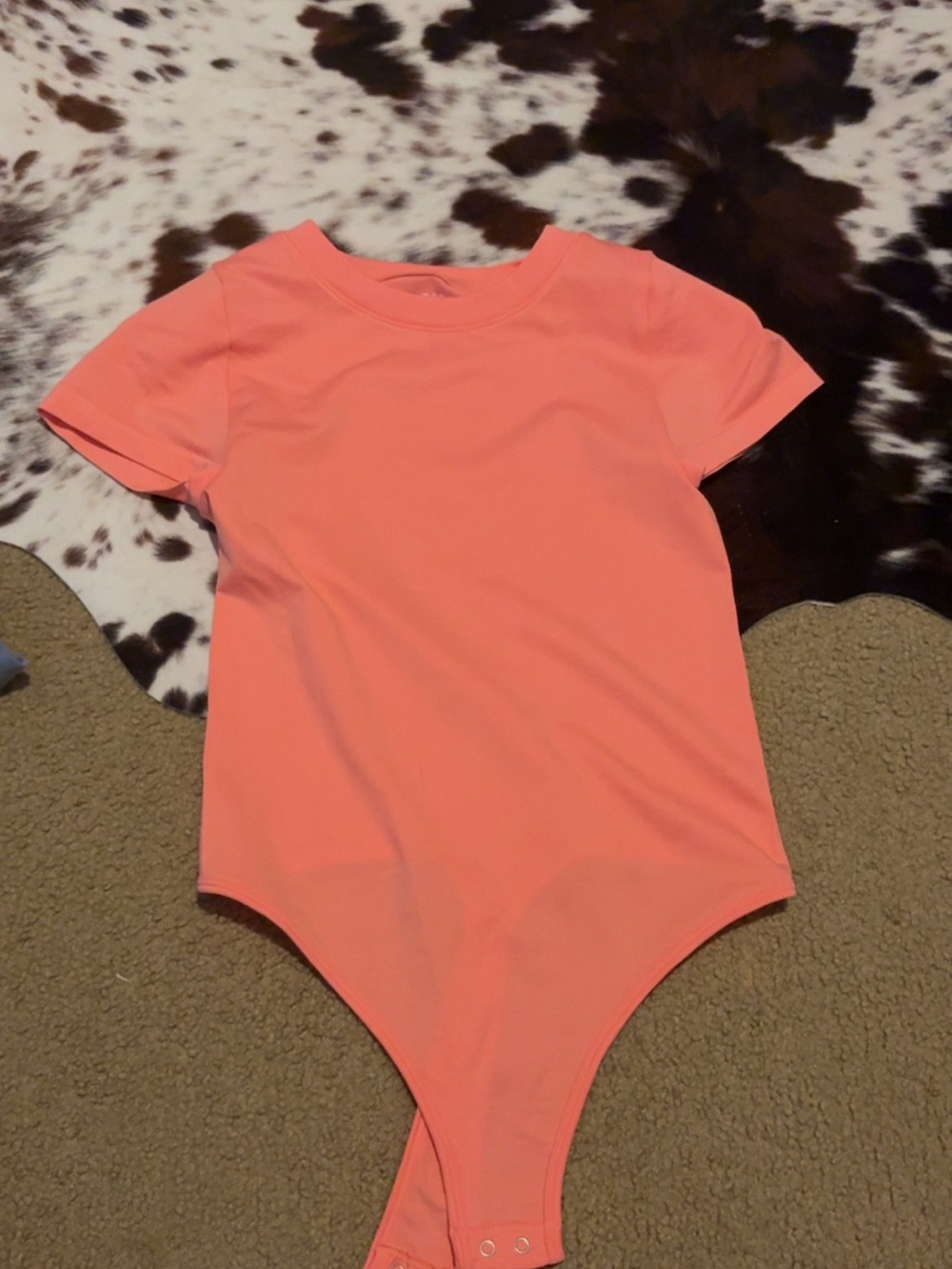 Short-Sleeve One-Piece Bodysuit in Coral Pink